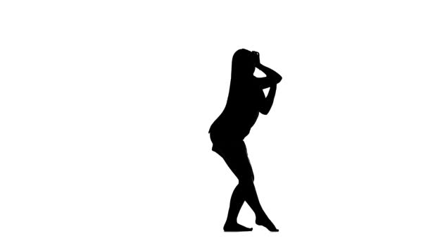 Silhouette Nera Sfondo Bianco Giovane Bella Donna Con Capelli Lunghi — Video Stock