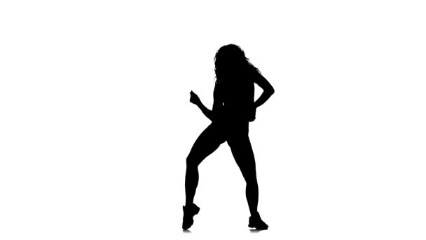 Black Silhouette White Background Young Beautiful Woman Energetically Dancing Dancehall — 비디오