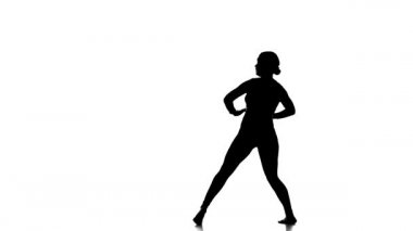 Beyaz arka planda siyah bir siluet, genç ve güzel bir kız dansçı, modern bale dansı, ağır çekim