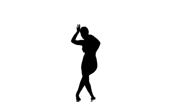 Black Silhouette White Background Young Beautiful Girl Dancer Dancing Contemporary — Stock Video