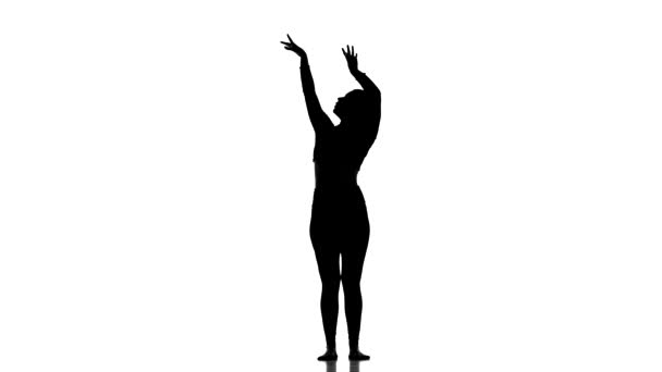 Black Silhouette White Background Young Beautiful Woman Dancing Contemporary Modern — Stock Video