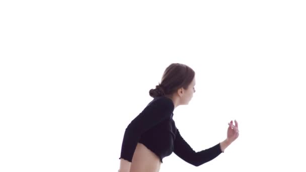 Medium Lange Shot Van Jonge Mooie Meisje Danser Zwart Korte — Stockvideo