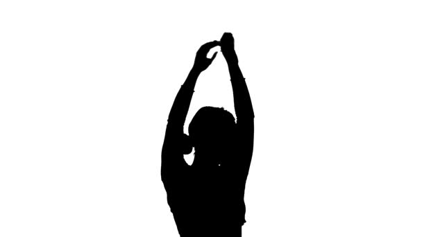 Black Silhouette White Background Young Beautiful Girl Dancer Dancing Contemporary — Stock Video