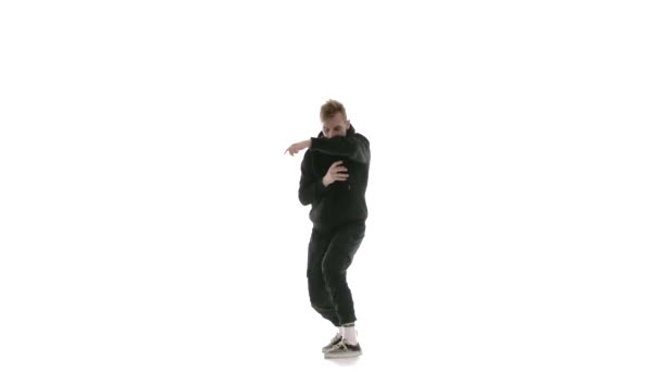 Young Handsome Man Black Tracksuit Vigorously Dancing Hip Hop Freestyle — Stock Video