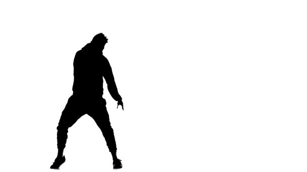 Silhouette Noire Sur Fond Blanc Jeune Homme Énergique Dansant Hip — Video
