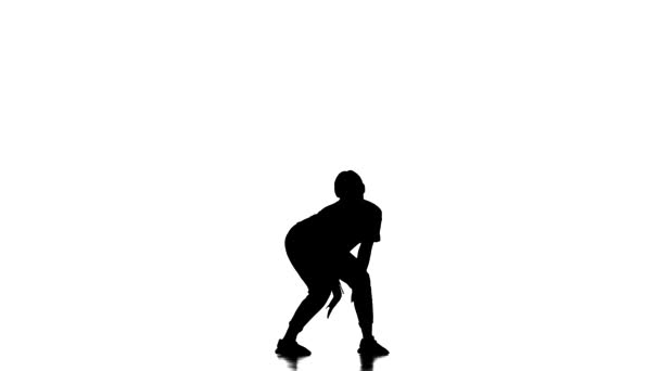 在白色背景上的黑色轮廓 年轻美丽的女子舞蹈家跳嘻哈 现代街舞 — 图库视频影像