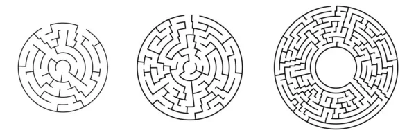 Set Of Vector Mazes. Circle Labyrinth Illustrations — Stock Vector