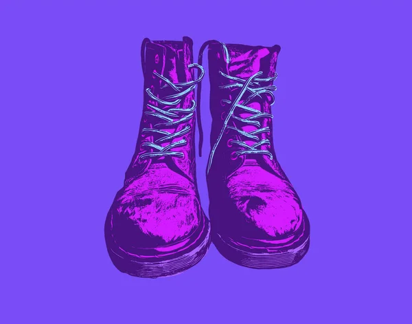 Cool Stylish Boots in Purple. Vaporwave Aesthetic Vector — Stock Vector
