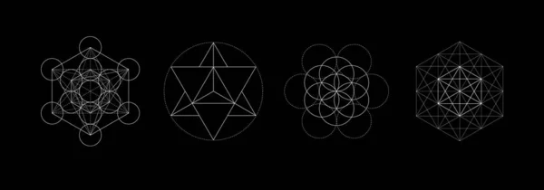 神秘的な神聖な幾何学ベクトルのシンボルセット。精神性調和の概念 — ストックベクタ