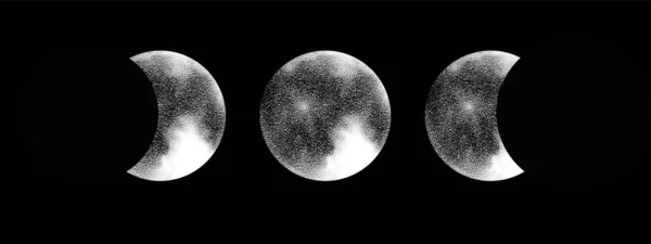 Fases lunares vector aislado sobre fondo oscuro. Impresión mágica . — Archivo Imágenes Vectoriales