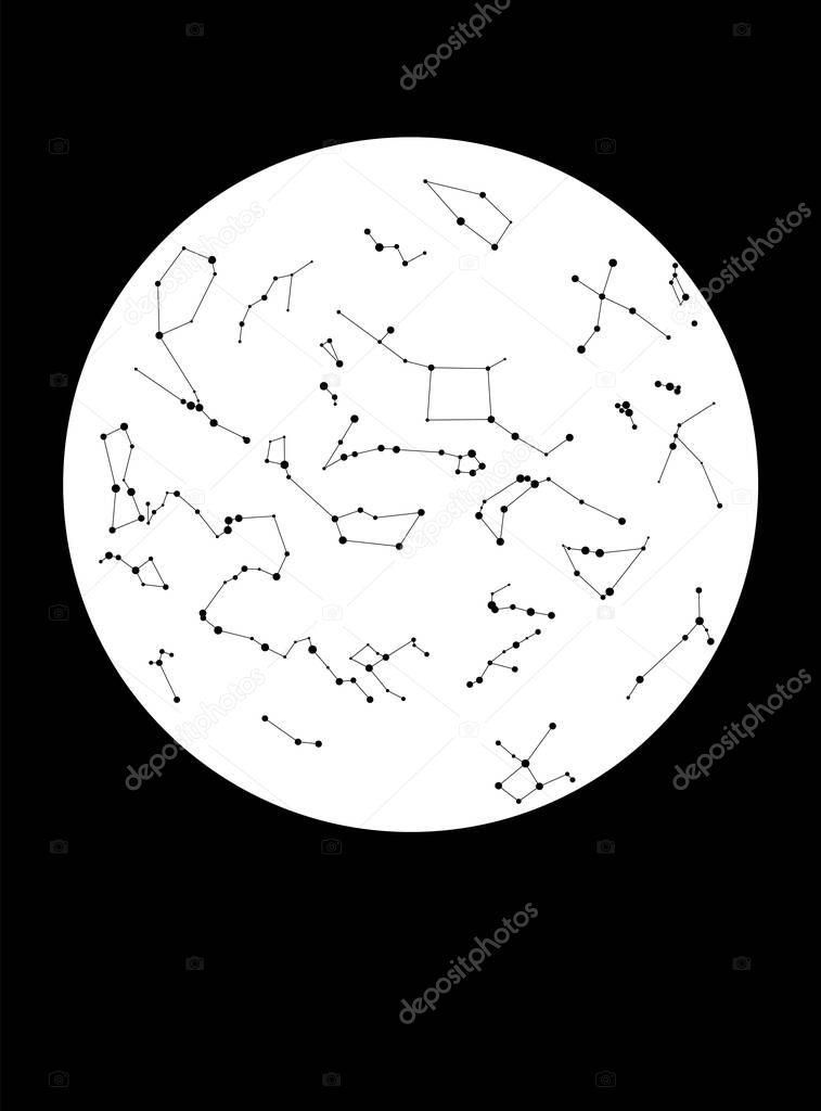 Star Map with Constellations isolated on dark background. Magic vector decorative elements