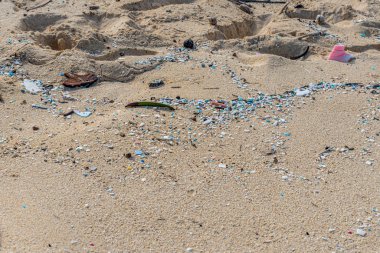 Microplastic pollution littering Waimanalo Beach in Hawaii clipart