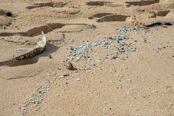 Pollution Microplastique Jonchant Plage Waimanalo Hawaï — Photo