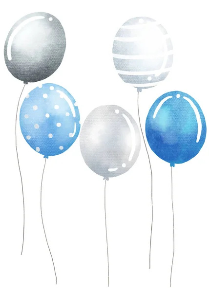 Akwarela niebieskich balonów — Zdjęcie stockowe