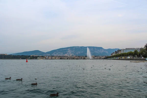 Κρήνη στη λίμνη της Γενεύης, Ελβετία — Φωτογραφία Αρχείου