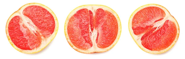 Pompelmoes verzameling. gesneden grapefruit geïsoleerd op witte achtergrond. bovenaanzicht — Stockfoto