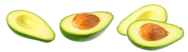 Avocado collectie. verse avocado met plakjes geïsoleerd een op witte achtergrond — Stockfoto