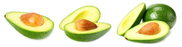 Avocado collectie. verse avocado met plakjes geïsoleerd een op witte achtergrond — Stockfoto