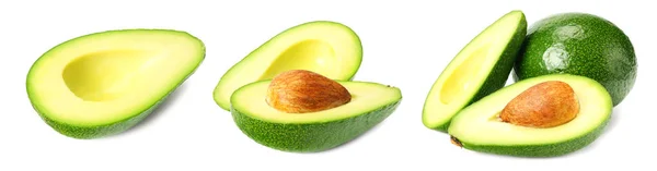 Avocado collectie. verse avocado met plakjes geïsoleerd een op witte achtergrond — Stockfoto