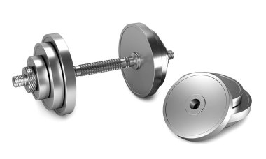 Krom dambıl beyaz bir arkaplanda izole edilmiş. 3 boyutlu görüntüleme. 3d illüstrasyon 