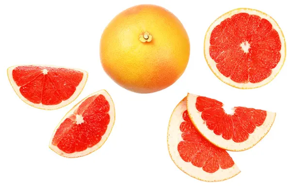 Gezond Voedsel Grapefruit Met Plakjes Geïsoleerd Witte Achtergrond Bovenaanzicht — Stockfoto