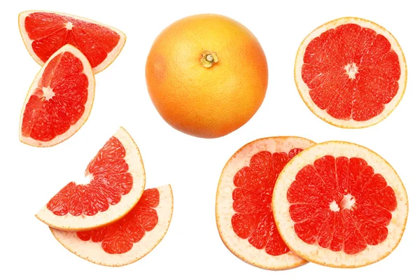 Gesunde Ernährung Grapefruit Mit Scheiben Isoliert Auf Weißem Hintergrund Draufsicht — Stockfoto
