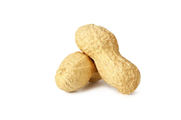 Amendoins Secos Isolados Sobre Fundo Branco Alimentos — Fotografia de Stock