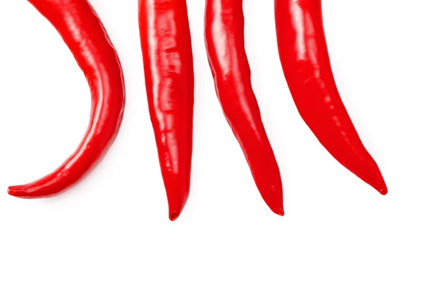 Rote Chilischoten Isoliert Auf Weißem Hintergrund Von Oben — Stockfoto