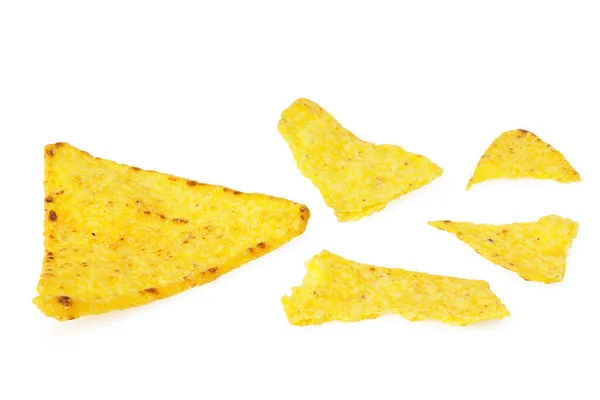 Maïs Chips Nachos Geïsoleerd Witte Achtergrond — Stockfoto