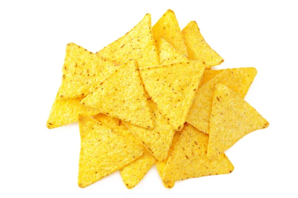 Nachos Chips Maíz Aislados Sobre Fondo Blanco Vista Superior — Foto de Stock