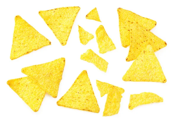 Chips Milho Nachos Isolados Fundo Branco Vista Superior — Fotografia de Stock