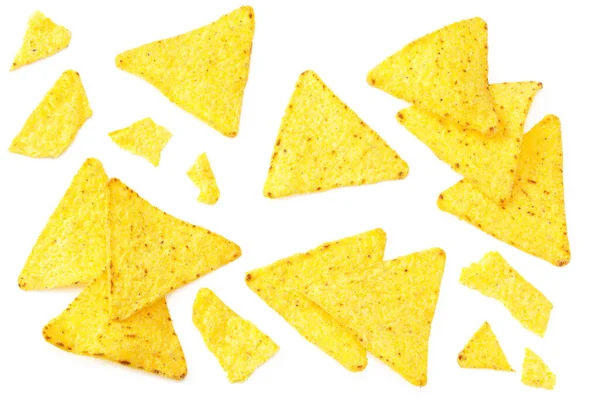 Majschips Nachos Isolerad Vit Bakgrund Ovanifrån — Stockfoto