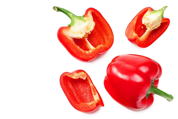 Pimiento Rojo Dulce Con Rodajas Aisladas Sobre Fondo Blanco Vista — Foto de Stock