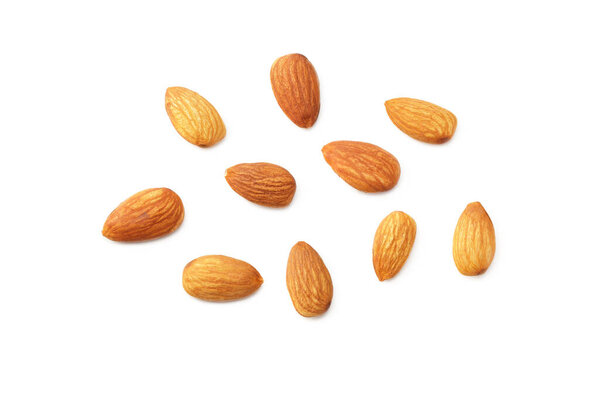 almonds isolated on a white background. Food. top view
