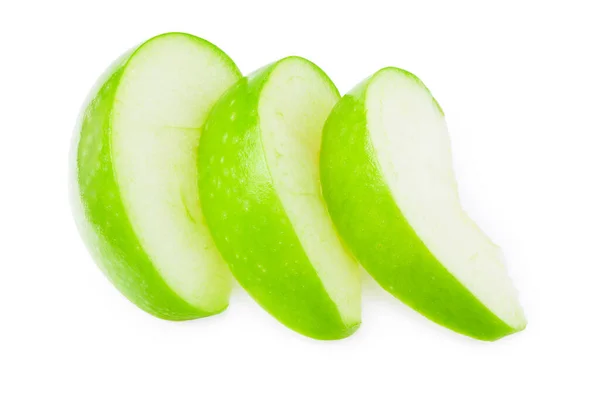 一片绿色的苹果 在白色的背景上隔离 顶部视图 — 图库照片