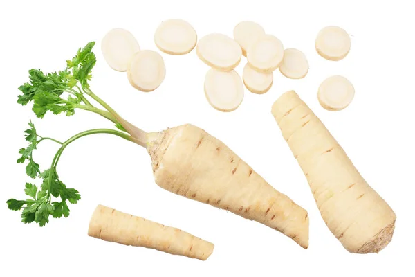Fresh Parsley Root Slices Isolated White Background Top View — Stock Photo, Image