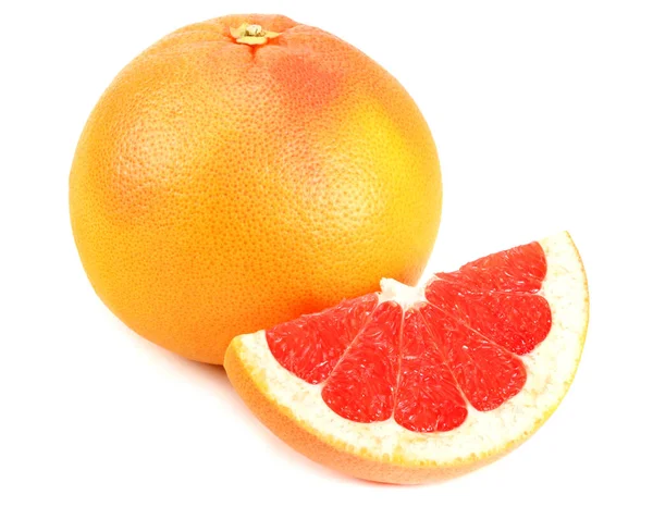 Comida Saudável Toranja Com Fatias Isoladas Sobre Fundo Branco — Fotografia de Stock