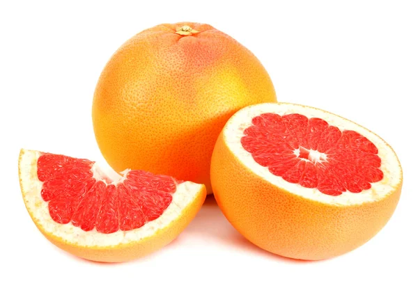 Egészséges Étel Grapefruit Fehér Alapon Izolált Szeletekkel — Stock Fotó