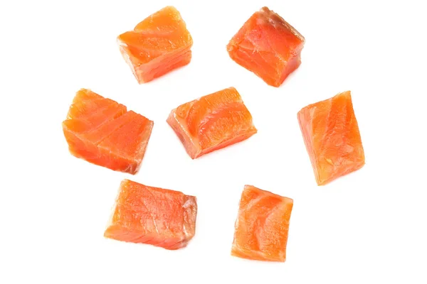 赤い魚 生の鮭の切り身は白地に隔離される トップ表示 — ストック写真