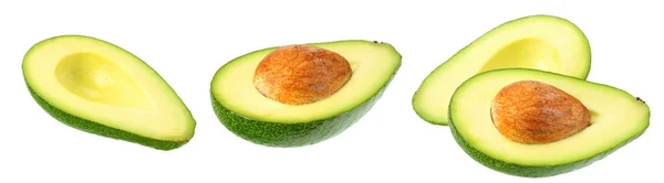 Avocado Sammlung Frische Avocado Mit Scheiben Isoliert Auf Weißem Hintergrund — Stockfoto