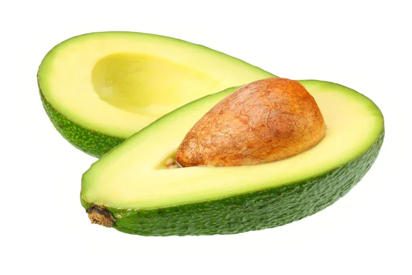 Avocado Met Plakjes Geïsoleerd Witte Achtergrond — Stockfoto