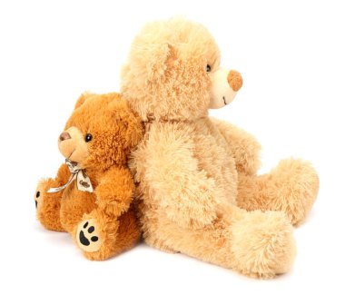 Beyaz arka planda izole edilmiş iki oyuncak ayı