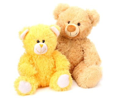 Beyaz arka planda izole edilmiş iki oyuncak ayı