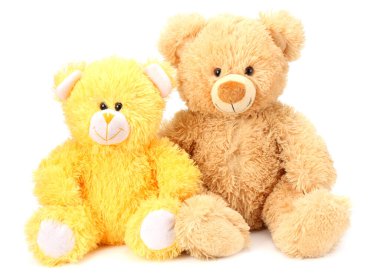 Beyaz arka planda izole edilmiş iki oyuncak ayı