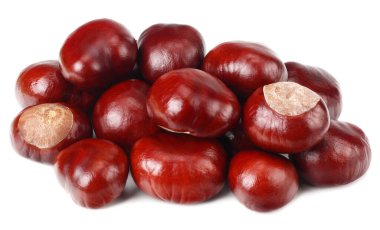 Kestaneler beyaz arka planda izole edilmiş. Sağlıklı