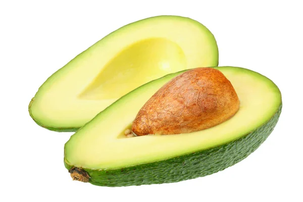 Avocado Met Plakjes Geïsoleerd Witte Achtergrond — Stockfoto