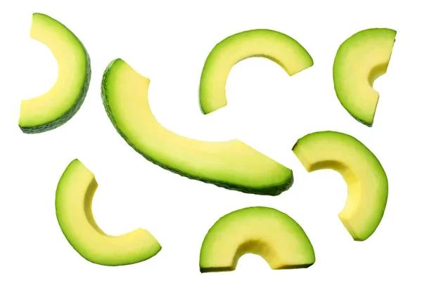 Gesneden Avocado Met Bladeren Geïsoleerd Witte Achtergrond Bovenaanzicht — Stockfoto