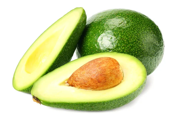 Gezond Voedsel Verse Avocado Met Plakjes Geïsoleerd Een Witte Achtergrond — Stockfoto