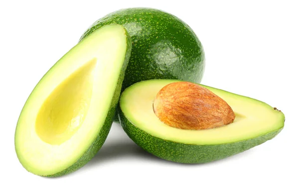 Verse Avocado Met Plakjes Geïsoleerd Een Witte Achtergrond — Stockfoto