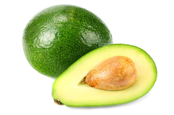 Verse Avocado Met Plakjes Geïsoleerd Een Witte Achtergrond — Stockfoto